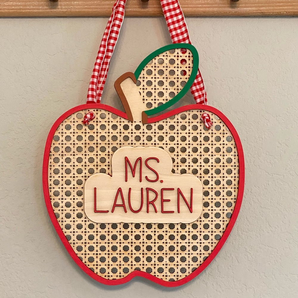 Custom Teacher Rattan Apple Signs